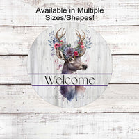 Floral Whitetail Buck Deer Welcome Wreath Sign