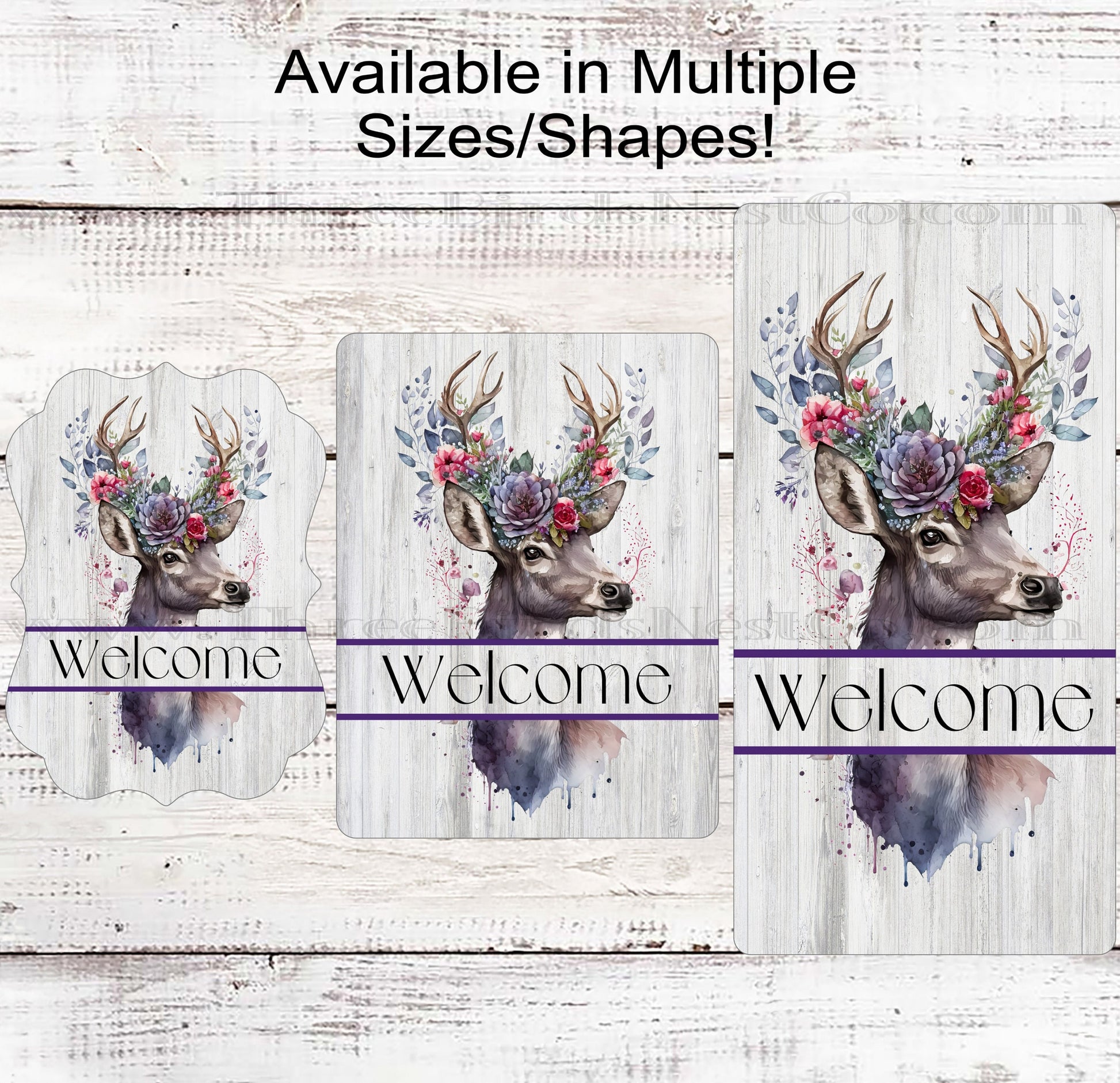 Floral Whitetail Buck Deer Welcome Wreath Sign