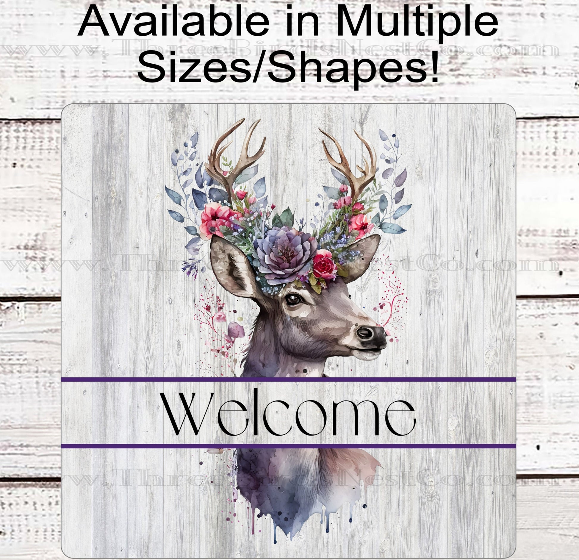 Floral Whitetail Buck Deer Welcome Wreath Sign