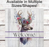 
              Floral Whitetail Buck Deer Welcome Wreath Sign
            