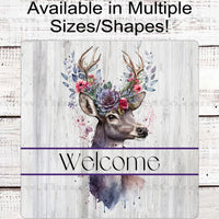 Floral Whitetail Buck Deer Welcome Wreath Sign