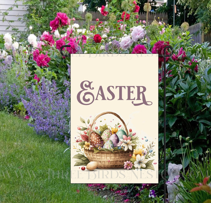 Vintage Easter Eggs and Basket Floral Double-Sided Garden Flag