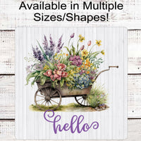 Hello Spring Flowers Floral Welcome Wreath Sign - Flower Cart