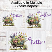 Hello Spring Flowers Floral Welcome Wreath Sign - Flower Cart