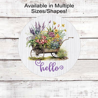 Hello Spring Flowers Floral Welcome Wreath Sign - Flower Cart