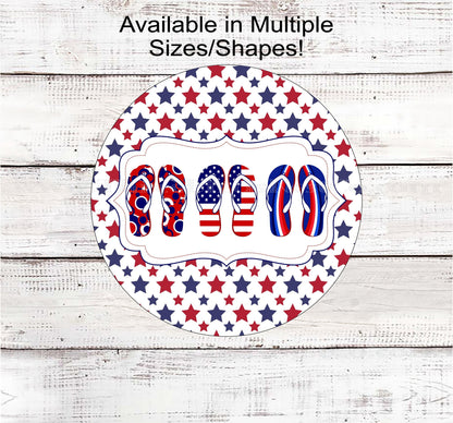 Patriotic Wreath Sign - Flip Flops Sign - Patriotic Welcome Sign - Patriotic Signs for Wreath - 4th of July Signs