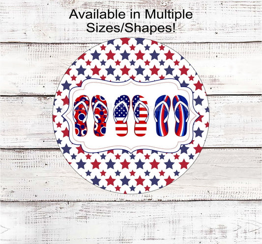 Patriotic Wreath Sign - Flip Flops Sign - Patriotic Welcome Sign - Patriotic Signs for Wreath - 4th of July Signs