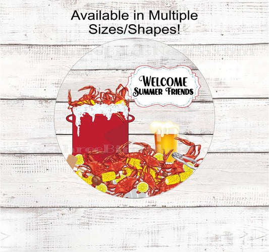 Welcome Summer Friends - Crab Feast Sign - Picnic Wreath Sign - Cookout and Grill Decor - Patio Decor - Summer Wreath Signs