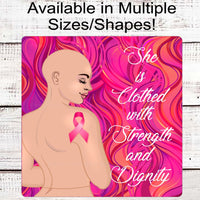 She is Clothed in Strength and Dignity Breast Cancer Wreath Sign