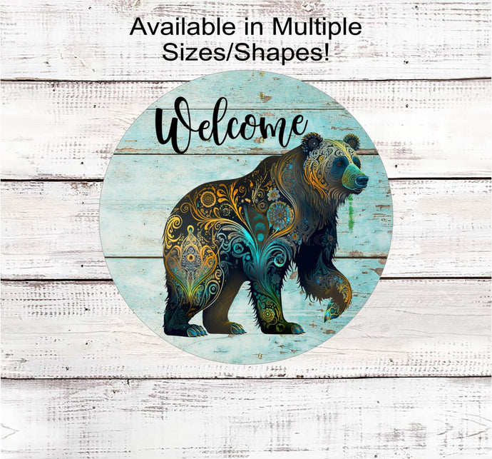 Woodland Bear Welcome Wreath Sign - Zentangle Bear