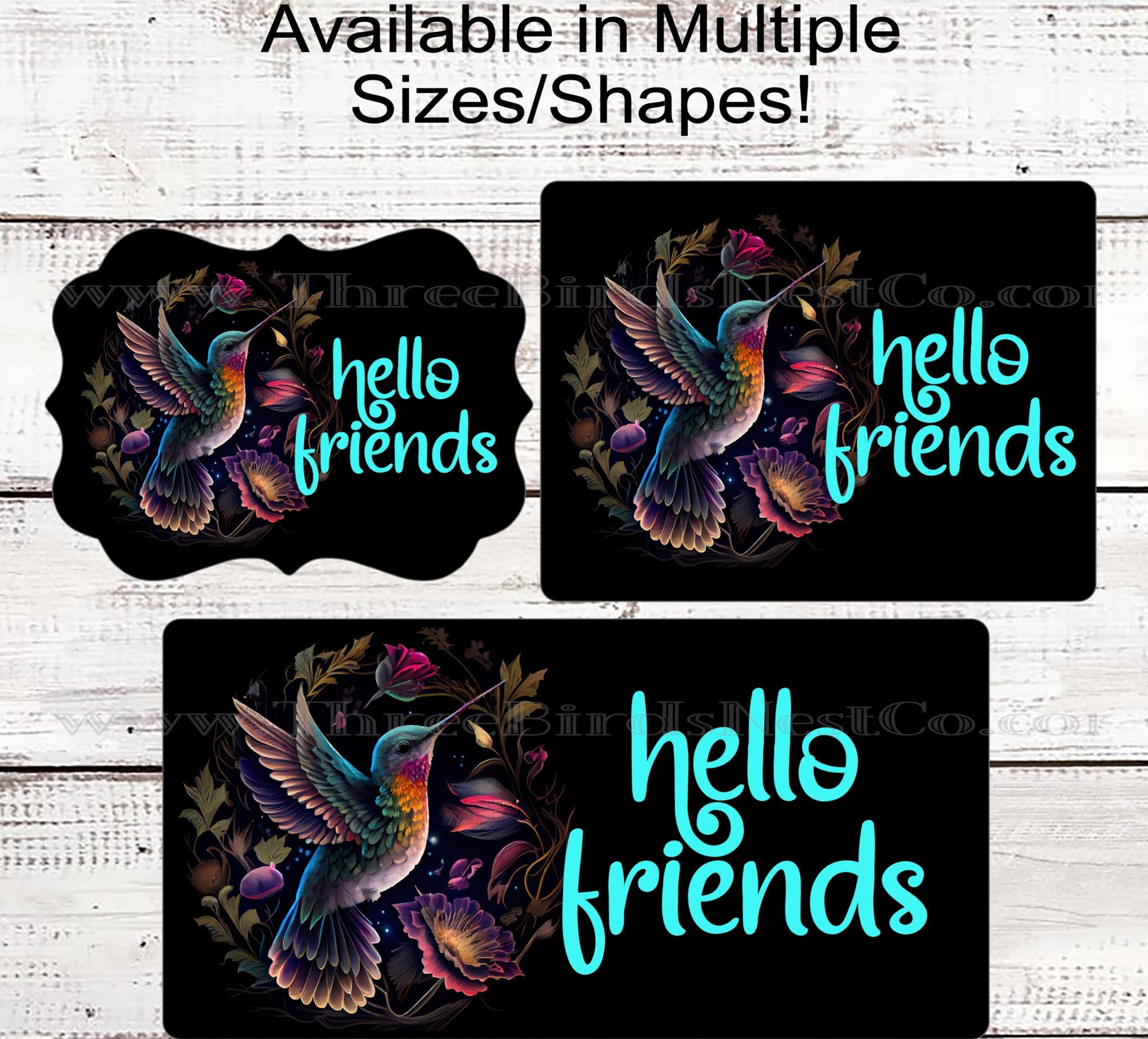 Floral Hummingbird Hello Friends Welcome Wreath Sign