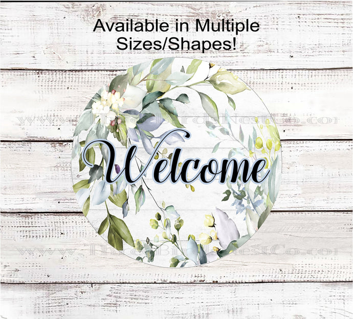 Herbs and Plants Rustic Floral Welcome Wreath Sign