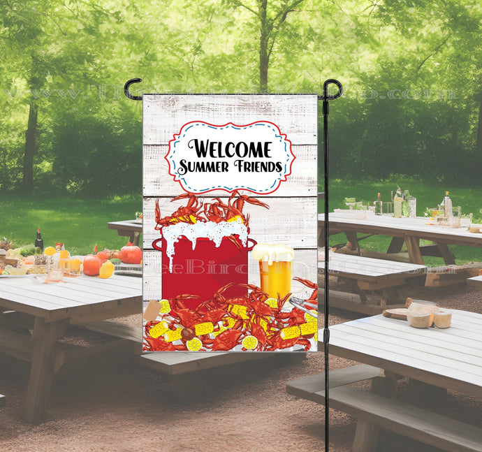 Welcome Summer Friends - Crab Feast - Picnic Garden Flag - Deck Decor - Summer Cookout