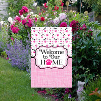 Pink Dog Bones and Paw Prints Welcome to Our Home Double-Sided Garden Flag