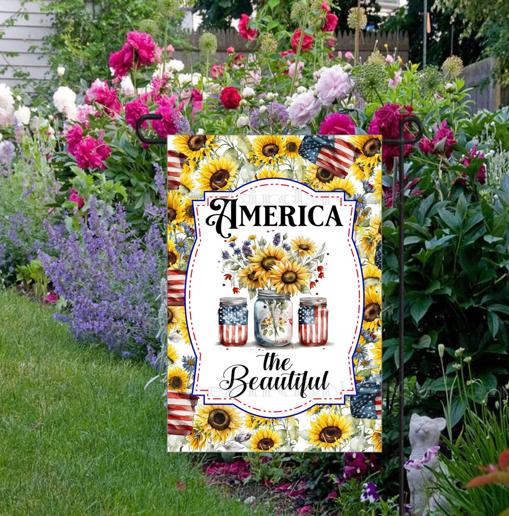 Patriotic Sunflowers Mason Jars Double-Sided Garden Flag - 4th of July Garden Flag - America the Beautiful