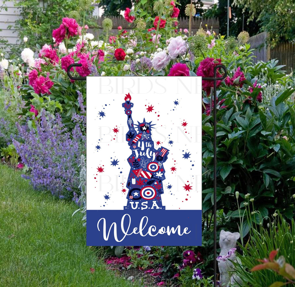 Patriotic Statue of Liberty Welcome Double-Sided Garden Flag - 4th of July Garden Flag