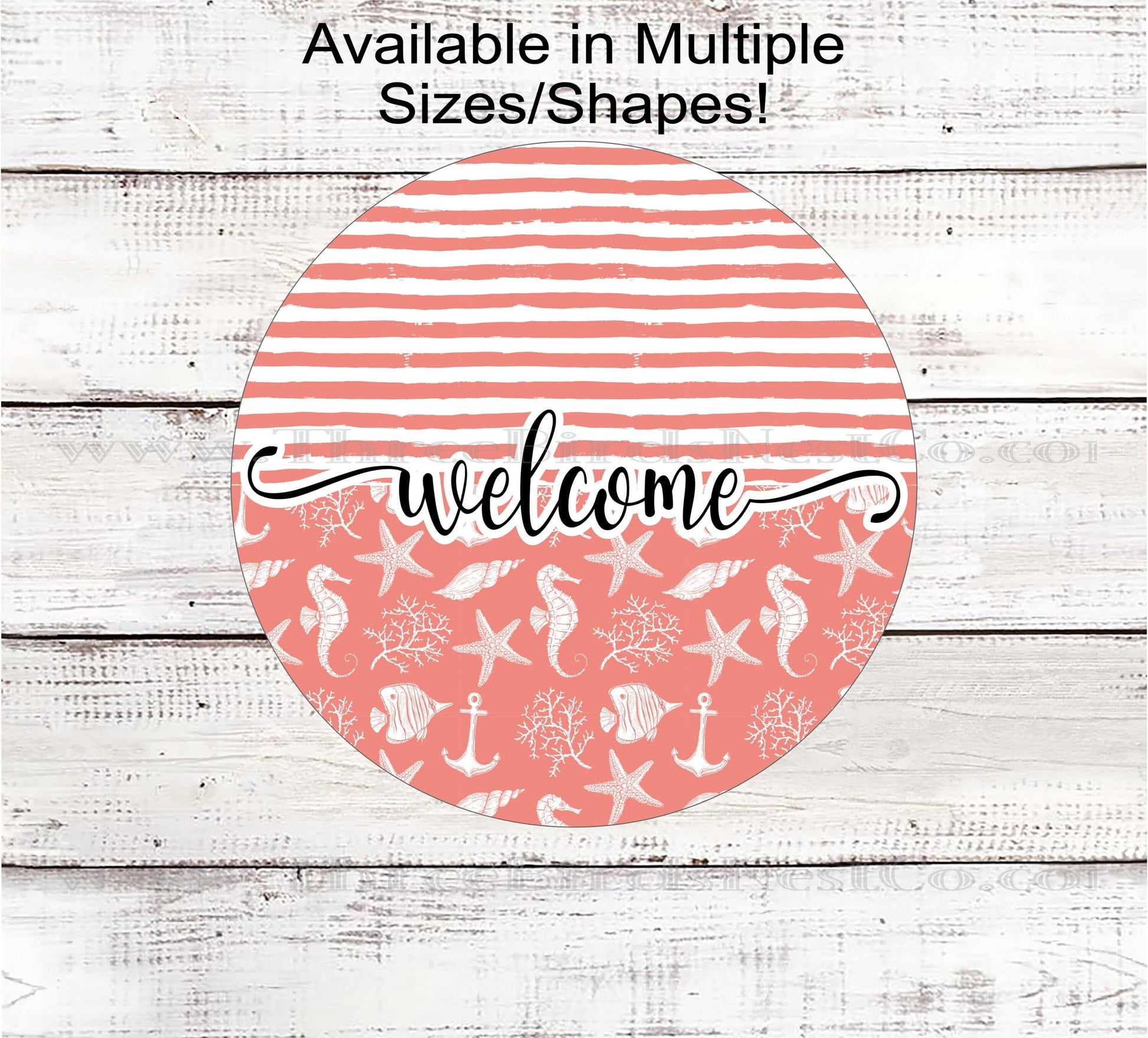 Beach Wreath Sign - Seahorse Decor - Starfish Wreath Sign - Welcome Wreath Sign - Three Birds Nest Co
