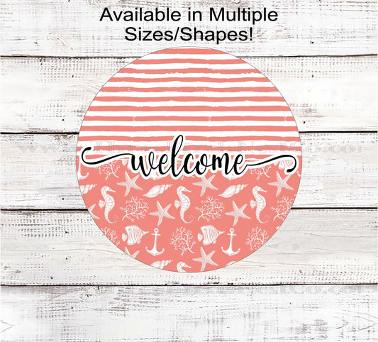 Beach Wreath Sign - Seahorse Decor - Starfish Wreath Sign - Welcome Wreath Sign - Three Birds Nest Co
