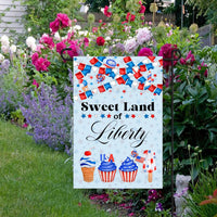 Sweet Land of Liberty Patriotic Ice Cream Garden Flag - USA Flag - Cupcakes and Candy