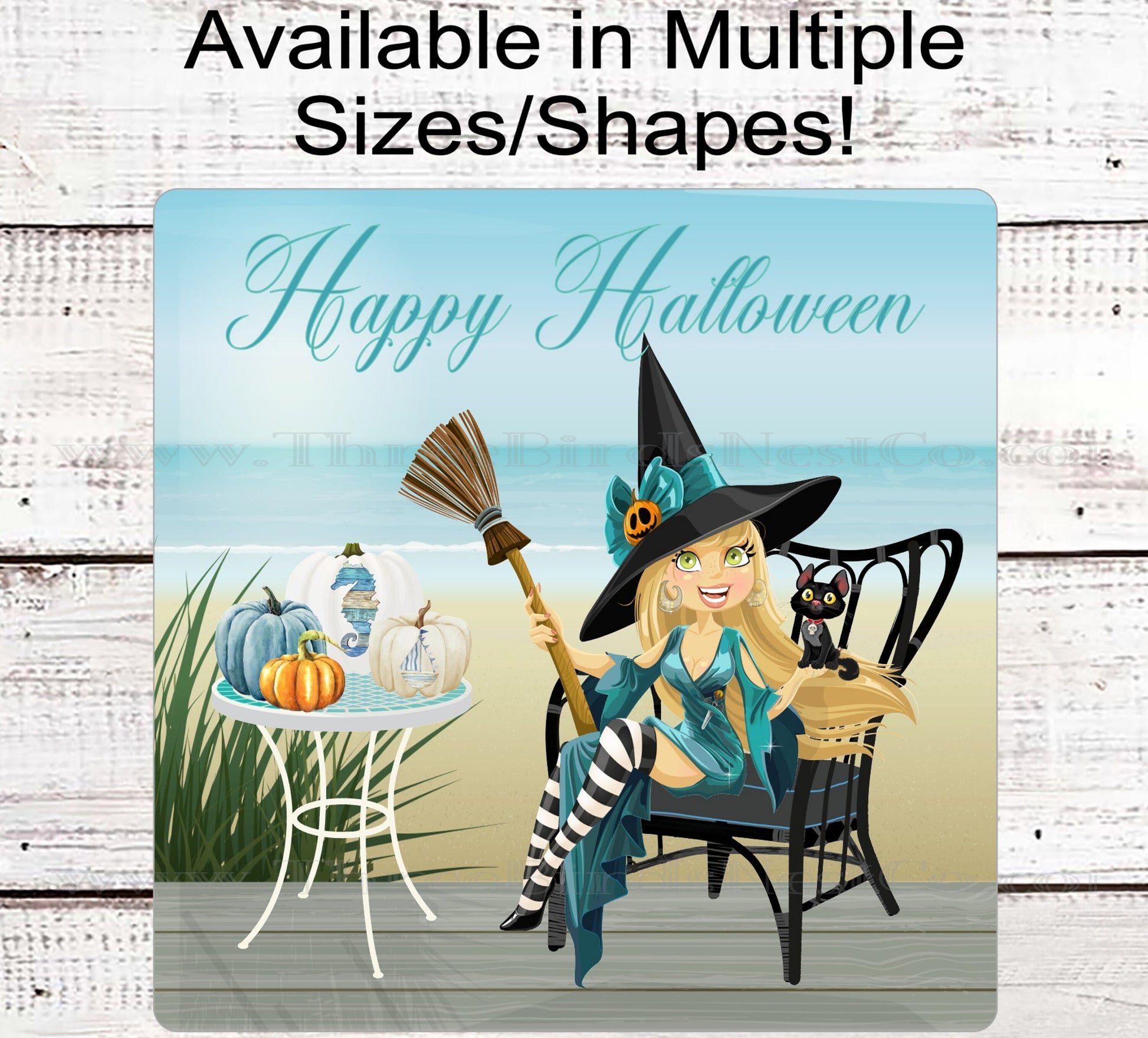 Happy Halloween Beach Witch Wreath Sign - Welcome to the Beach - Black Cat Sign