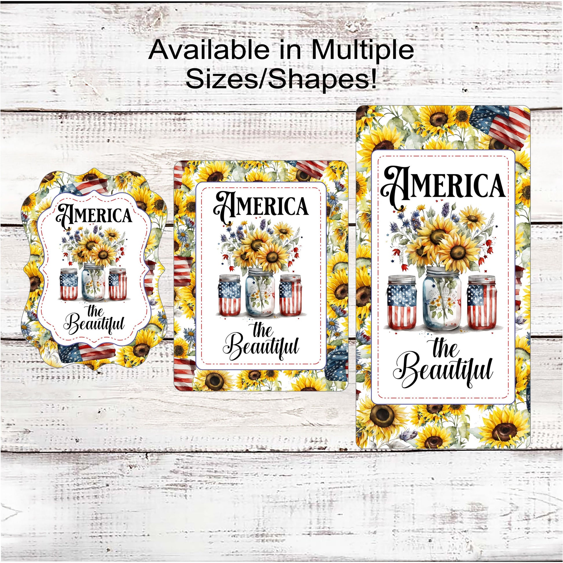 Patriotic Wreath Sign - America the Beautiful - Sunflowers - American Flag - 4th of July Signs