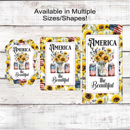 Patriotic Wreath Sign - America the Beautiful - Sunflowers - American Flag - 4th of July Signs