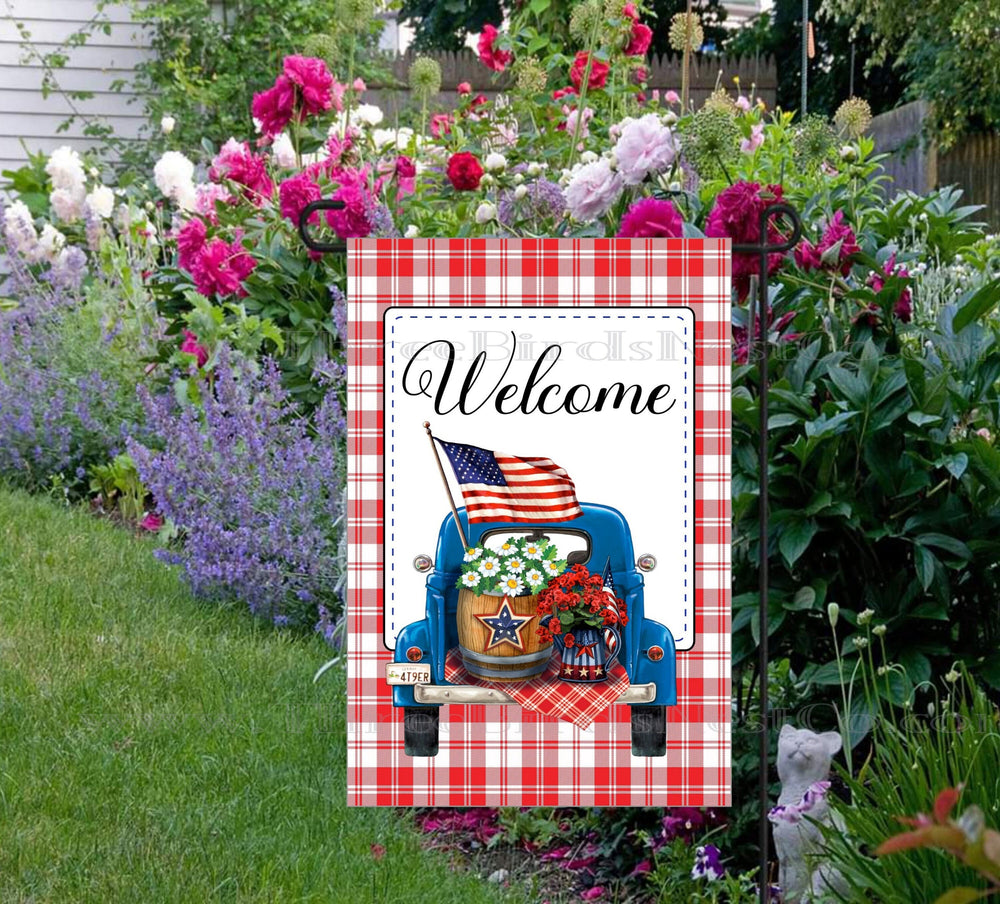 Patriotic Old Truck Welcome Double-Sided Garden Flag - 4th of July Garden Flag