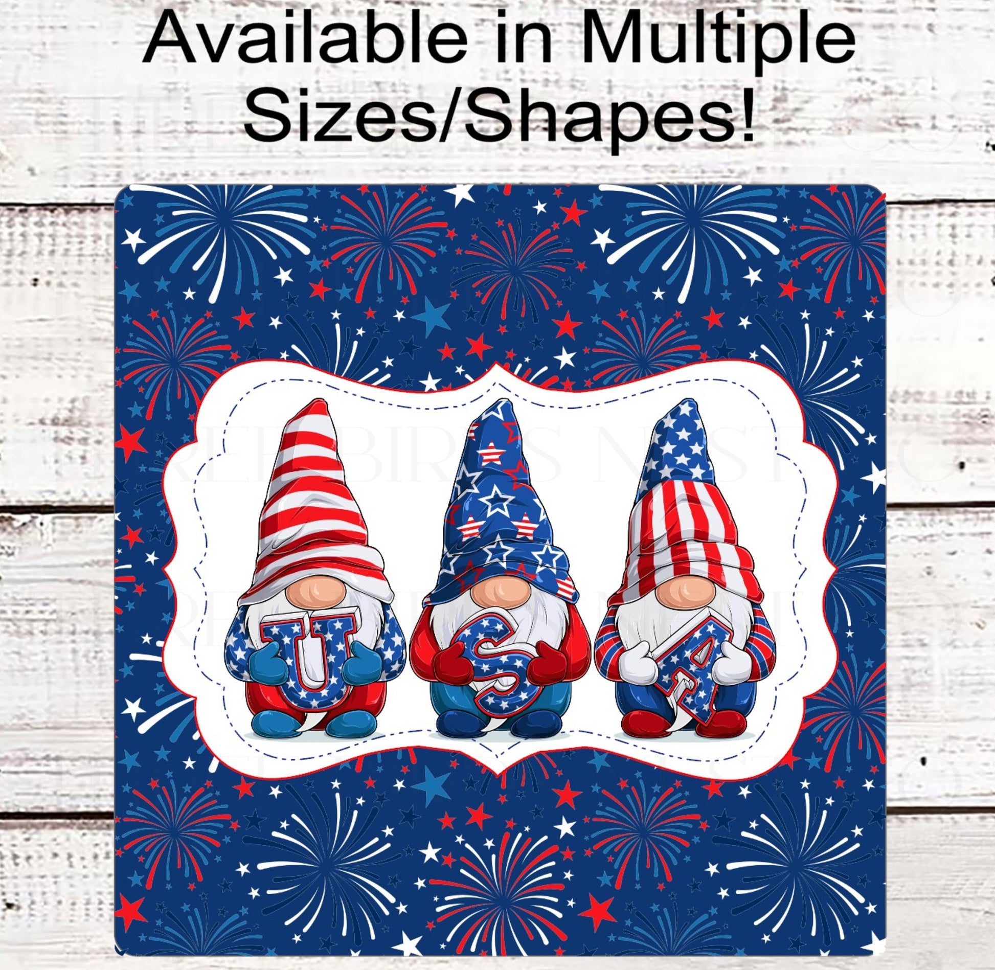 Patriotic Wreath Sign - Patriotic Gnomes - USA Decor - 4th of July Fireworks Sign