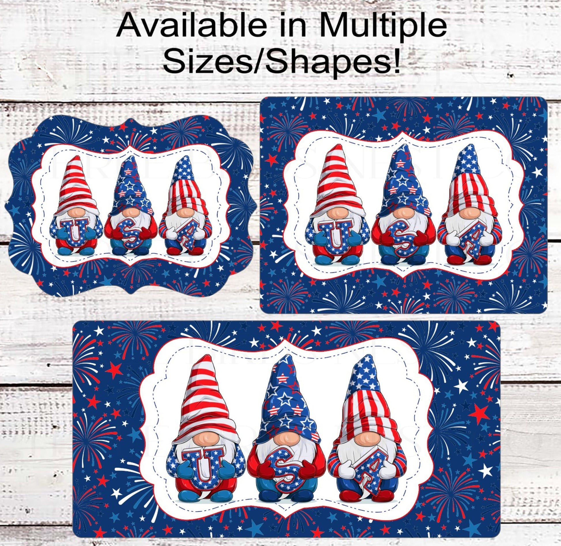 Patriotic Wreath Sign - Patriotic Gnomes - USA Decor - 4th of July Fireworks Sign