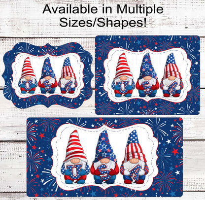Patriotic Wreath Sign - Patriotic Gnomes - USA Decor - 4th of July Fireworks Sign