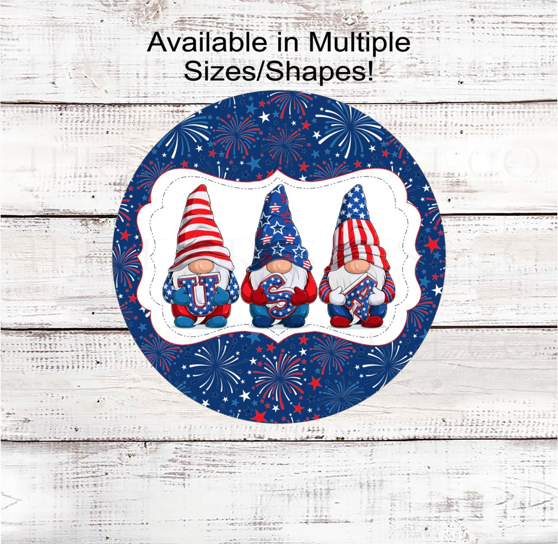 Patriotic Wreath Sign - Patriotic Gnomes - USA Decor - 4th of July Fireworks Sign