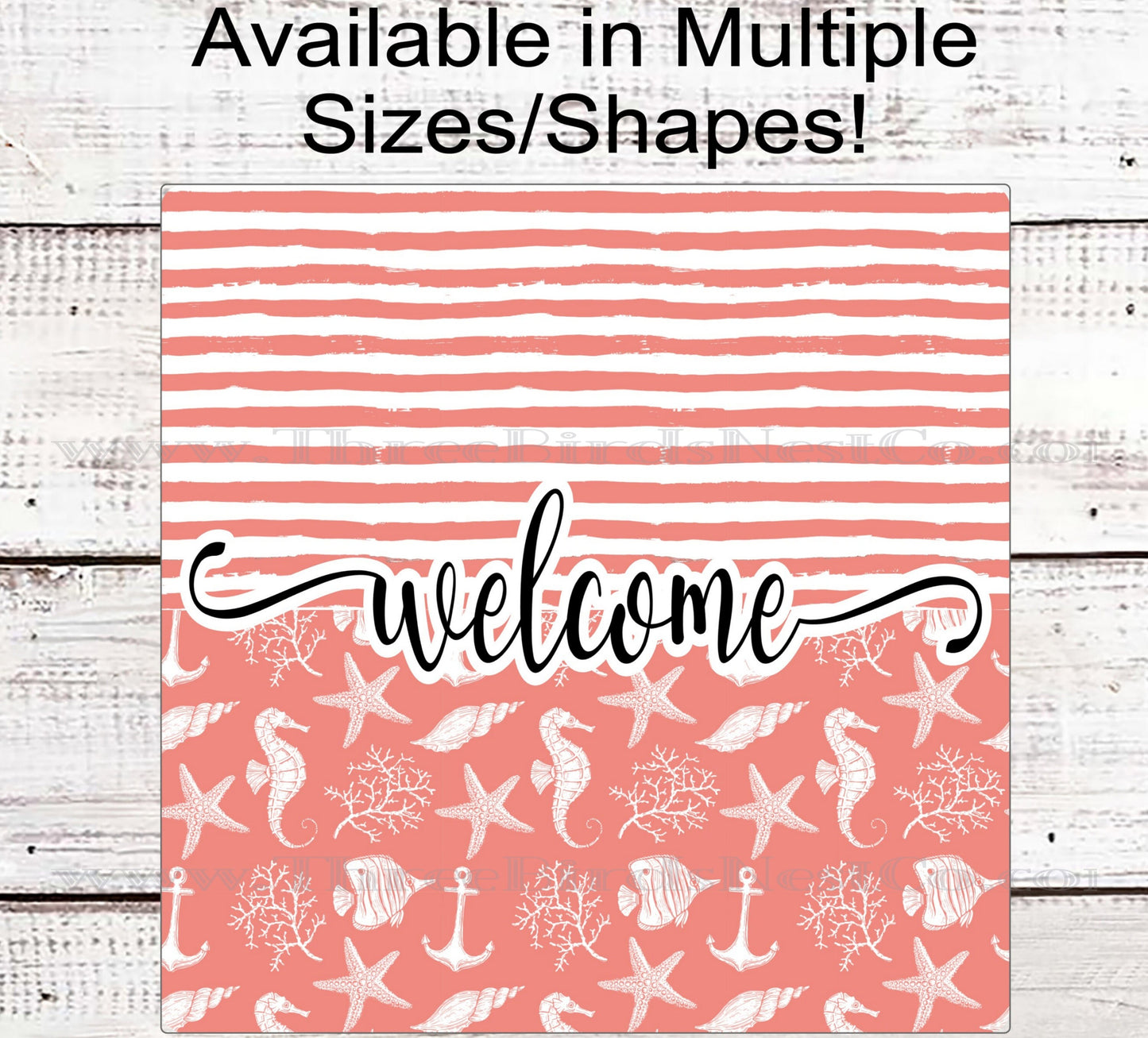 Beach Wreath Sign - Seahorse Decor - Starfish Wreath Sign - Welcome Wreath Sign - Three Birds Nest Co
