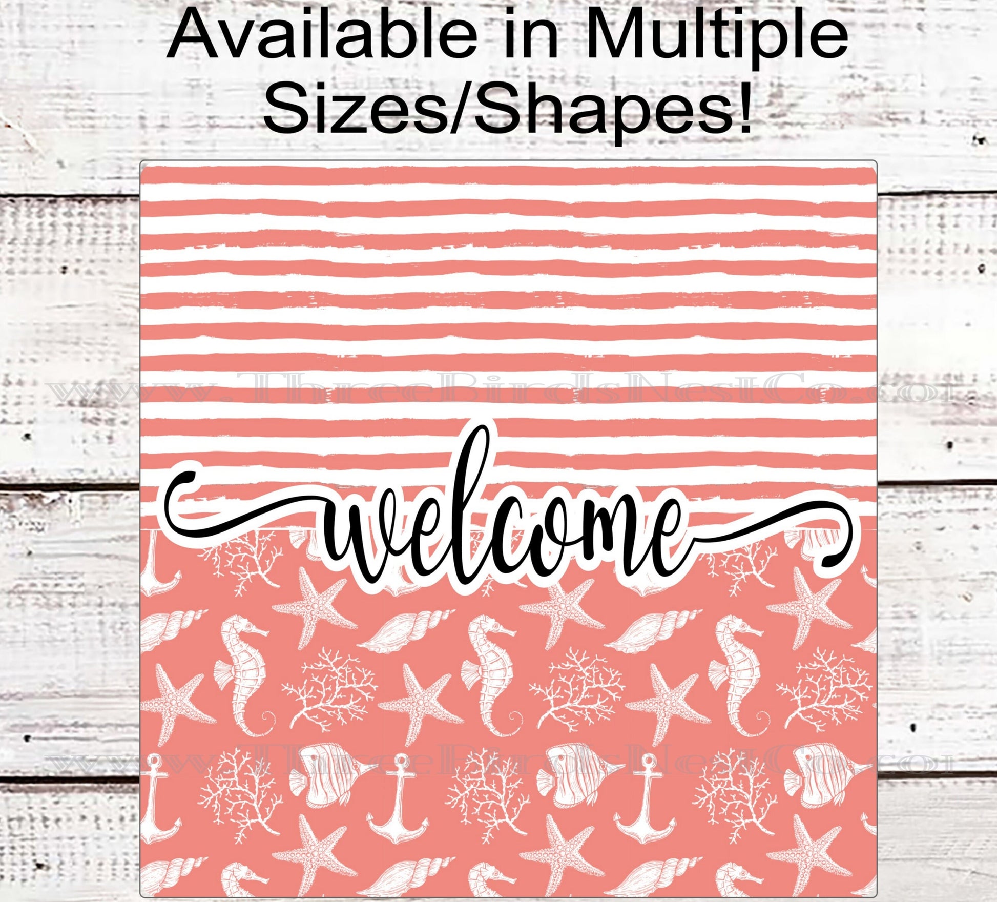 Beach Wreath Sign - Seahorse Decor - Starfish Wreath Sign - Welcome Wreath Sign - Three Birds Nest Co