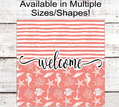 Beach Wreath Sign - Seahorse Decor - Starfish Wreath Sign - Welcome Wreath Sign - Three Birds Nest Co