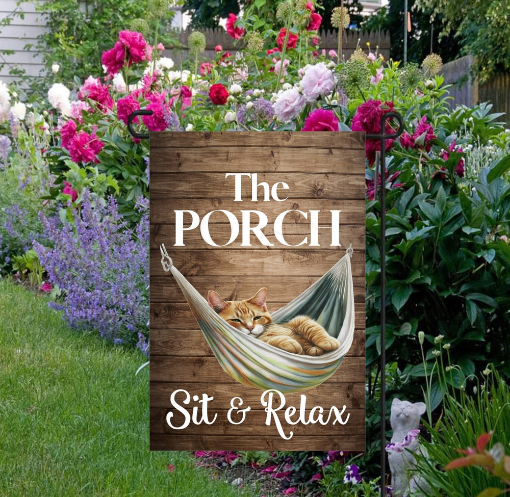 Welcome to the Porch Cat Double-Sided Garden Flag - Sit and Relax