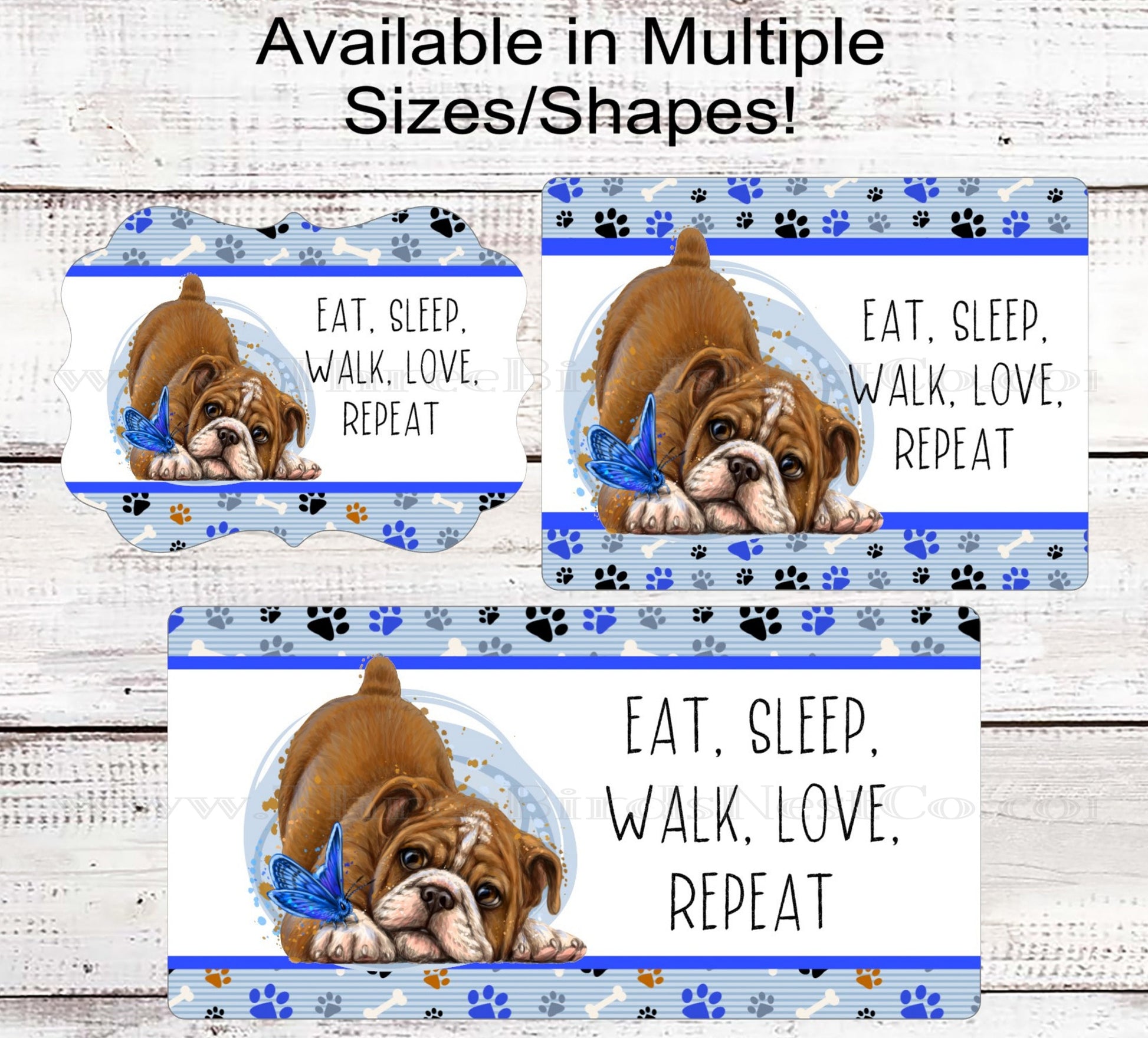Bulldog Pet Wreath Sign - Eat Sleep Walk Dog Lover - Paw Prints Sign - Dog Bones