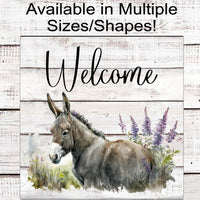 Donkey Farmhouse Animal Welcome Wreath Sign - Lilac Flowers - Three Birds Nest Co