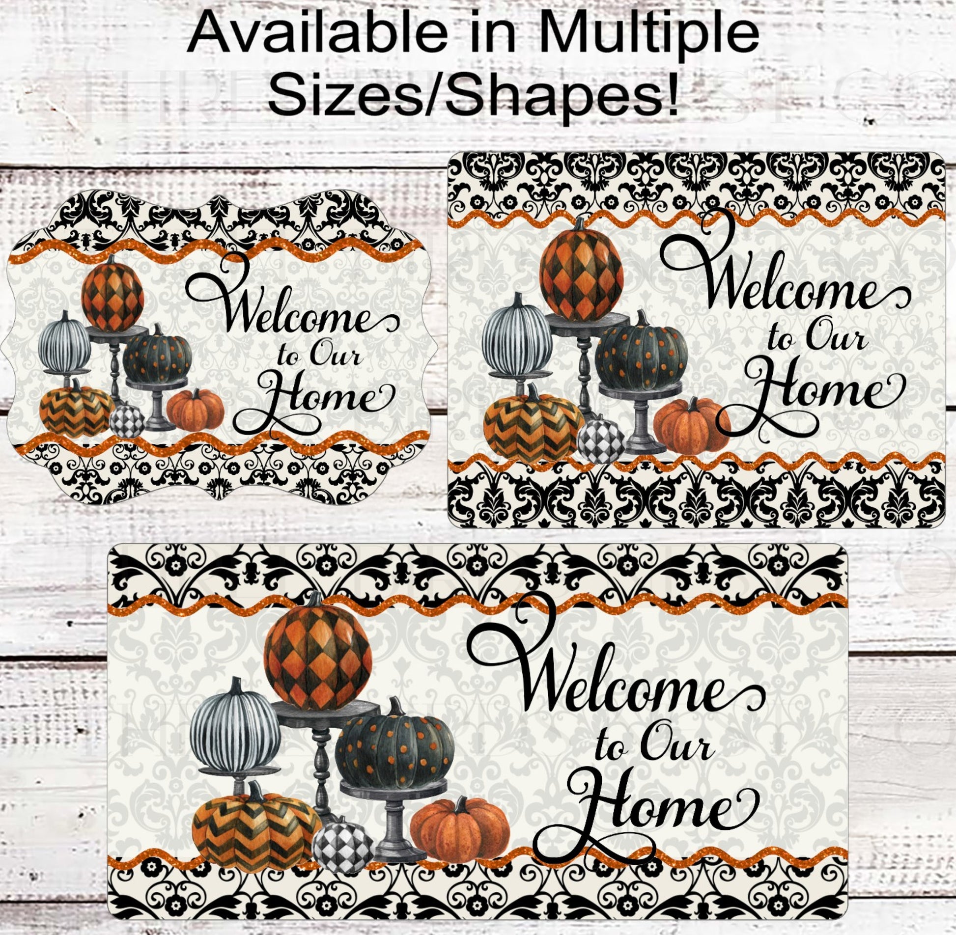 Welcome to Our Home Wreath Sign - Gothic Halloween - Painted Pumpkins - Spooky Sign