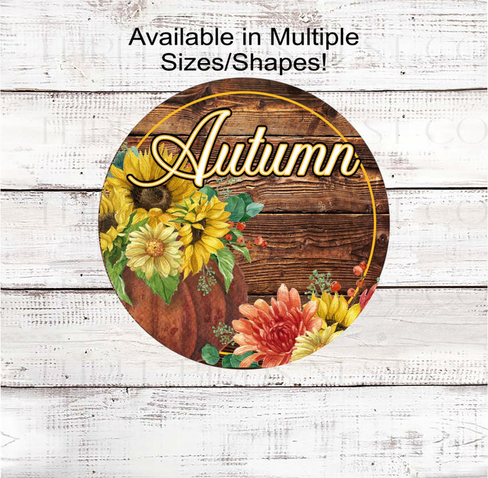 Sunflower Pumpkin and Mums Autumn Wreath Sign - Rustic Fall Farmhouse Sign