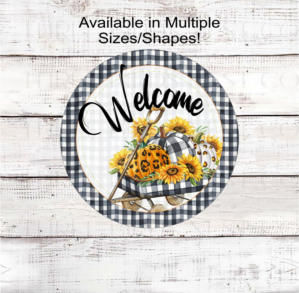 Fall Welcome Wreath Sign - Leopard Pumpkins - Pumpkin Wagon Sign - Buffalo Plaid Sign