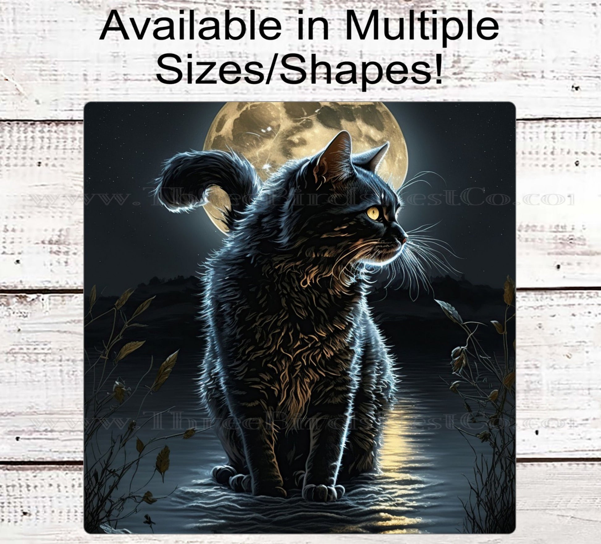 Black Cat Halloween Wreath Sign - Moon Sign