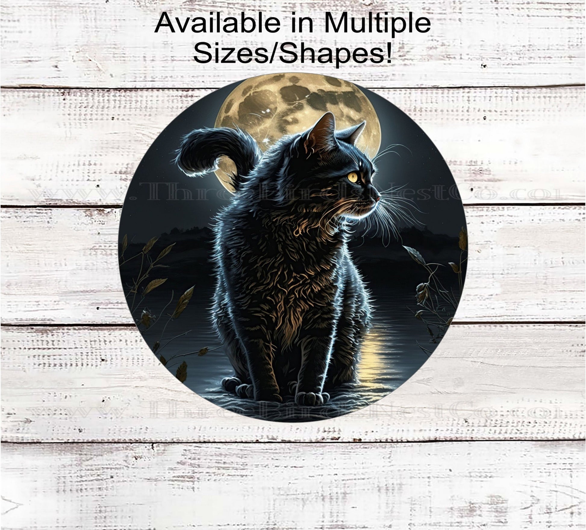 Black Cat Halloween Wreath Sign - Moon Sign