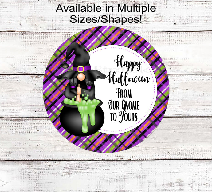 Happy Halloween Witch Gnome Wreath Sign - Welcome to Our Home - Witches Cauldron