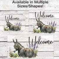 Donkey Farmhouse Animal Welcome Wreath Sign - Lilac Flowers - Three Birds Nest Co