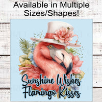 Sunshine Wishes Flamingo Kisses Beach Wreath Sign - Tropical Flowers - Beach Welcome