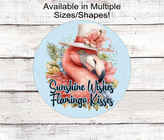 Sunshine Wishes Flamingo Kisses Beach Wreath Sign - Tropical Flowers - Beach Welcome