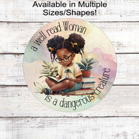 African American Girl Wreath Sign - Well Read Woman - Book Lover - Girl Power