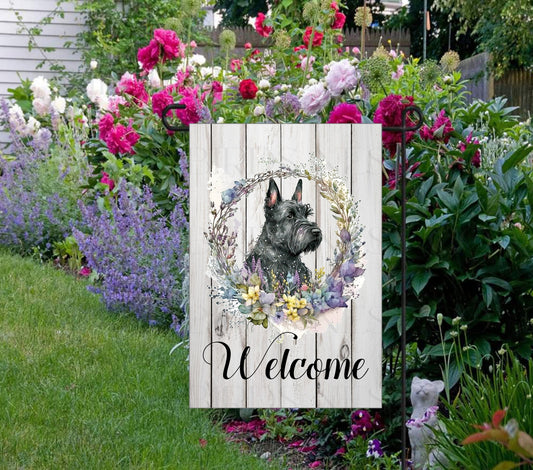 Scottish Terrier Floral Welcome Double-Sided Garden Flag - Scottie Dog Lover