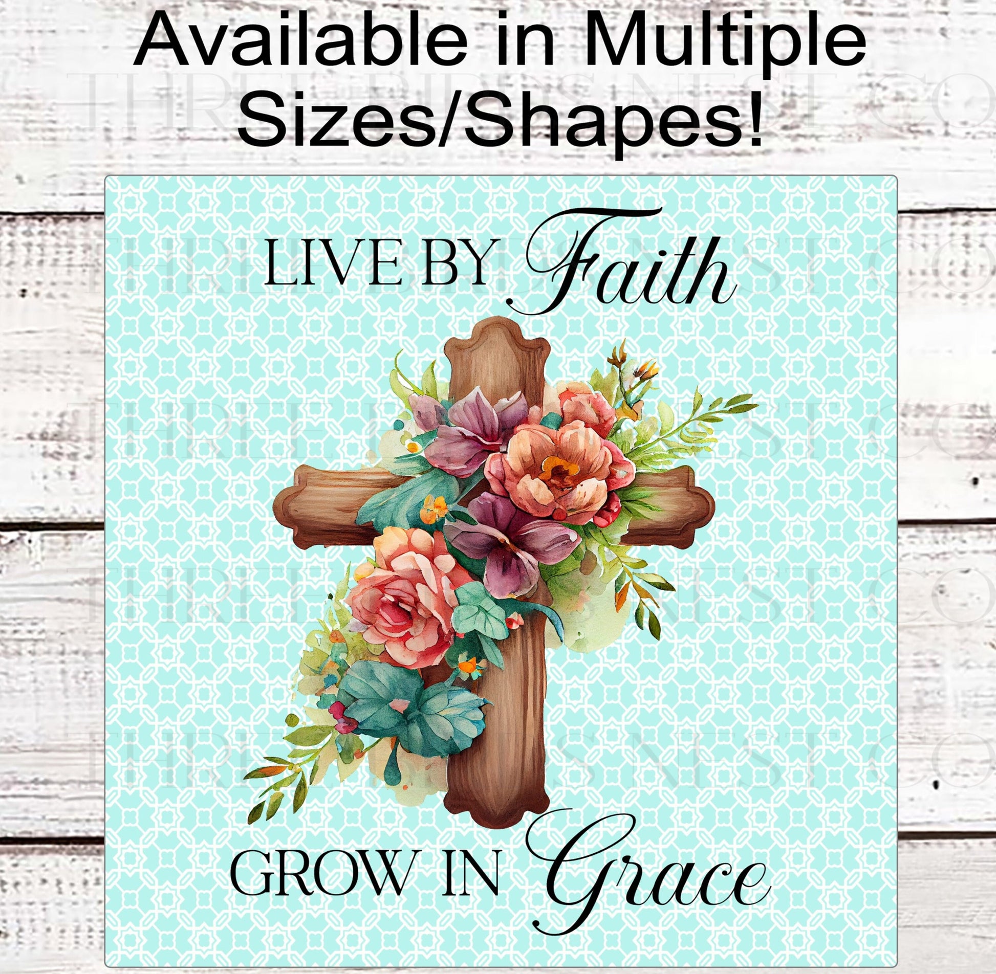 Live by Faith Grow in Grace Wreath Sign - Floral Cross Sign - Christian Wreath Signs - Inspirational Scripture