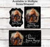 
              Love Lives Here Horse Farmhouse Wreath Sign - Welcome to Our Home Sign
            